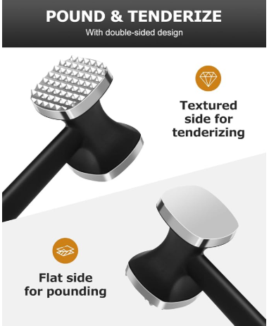 MOSFiATA Meat Tenderizer Hammer with Comfortable-Grip Handle，Dual-side Mallet for Kitchen, Heavy Duty Pounder For Tenderizing Steak, Beef and Fish
