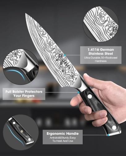 MOSFiATA 2Pcs Chef Knife Set, Sharp Kitchen Knife High Carbon German EN1.4116 Stainless Steel Cooking Knife, 9"&6" Chopping Knife Kitchen Knives Set with Ergonomic Handle, Gift Box