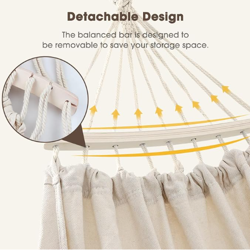 MOSFiATA Backyard Hammock with Tassels Max 500lbs Canvas Fabric Bohemian Style with Thickened Rope and Carry Bag for Outdoor, Garden, Patio, Wedding Decor (White)