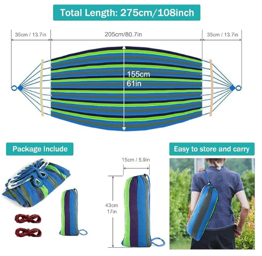 MOSFiATA Hammocks Portable Camping Hammock Upgraded 550lb Comfortable Fabric Hammock with Two Anti Roll Balance Beam and Sturdy Tree Straps for Camping, Patio, Backyard, Outdoor （Blue Green）