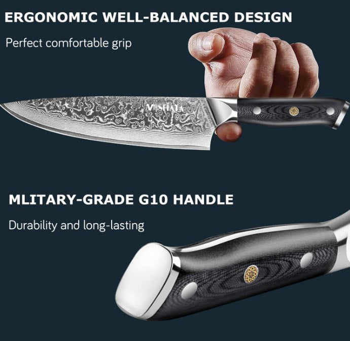 MOSFiATA Chef Knife 8 Inch, Damascus Kitchen Knife,Ultra Sharp Chef's Knives with 67-Layer Damascus Steel VG-10 Blade,Knife Sharpener Rod Gift Box