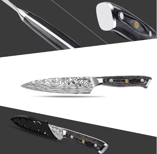 MOSFiATA 4 Inch Paring Knife, Kitchen Knife Fruit Knives with Sheath, German High Carbon Stainless Steel EN1.4116 Precision Cooking Vegetable Knife for Carving, Peeling, Trimming