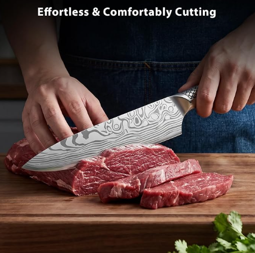 MOSFiATA Kitchen Knife Set 9 PCS with Foldable Roll Bag, Pro Stainless Steel 5Cr13MoV Ultra Sharp Santoku Knives with Honing Rod, Dishwasher Safe butcher Knife Set for Cooking Outdoor Travel