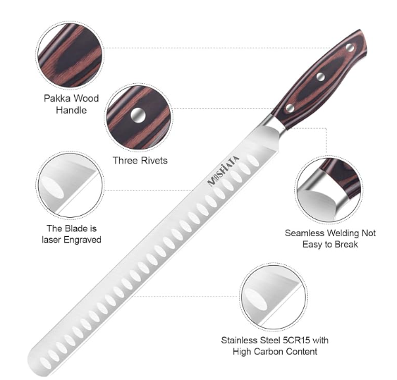 MOSFiATA 12" Slicing Carving Knife, BBQ Meat Cutting Knife-Forged High Carbon German Steel,Ergonomic Handle Design With Gift Box