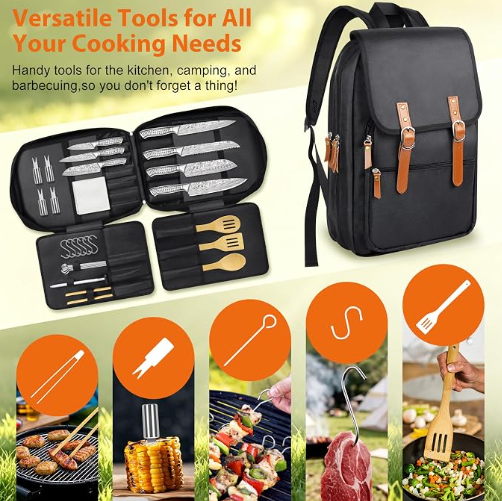 Chef Knife Bag Backpack Style 39 PCS, Professional Knife Set Vintage Carrying Case for Chefs & Culinary Students, Holds 10" Knives, Water-Resistant 600D Material