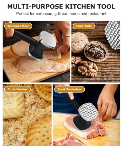 MOSFiATA Meat Tenderizer Hammer with Comfortable-Grip Handle，Dual-side Mallet for Kitchen, Heavy Duty Pounder For Tenderizing Steak, Beef and Fish