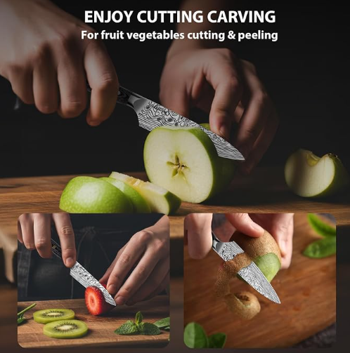 MOSFiATA 4 Inch Paring Knife, Kitchen Knife Fruit Knives with Sheath, German High Carbon Stainless Steel EN1.4116 Precision Cooking Vegetable Knife for Carving, Peeling, Trimming