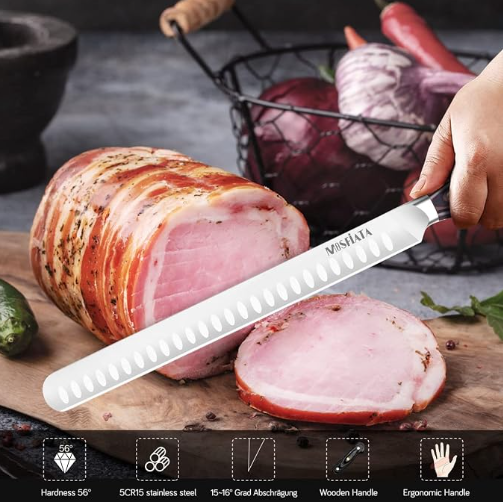 MOSFiATA 12" Slicing Carving Knife, BBQ Meat Cutting Knife-Forged High Carbon German Steel,Ergonomic Handle Design With Gift Box