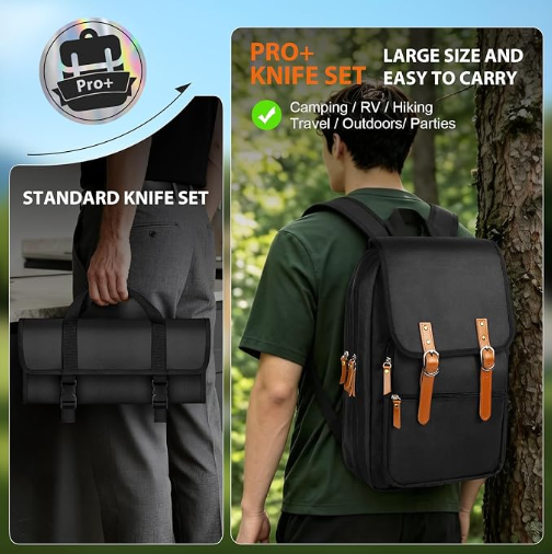 Chef Knife Bag Backpack Style 39 PCS, Professional Knife Set Vintage Carrying Case for Chefs & Culinary Students, Holds 10" Knives, Water-Resistant 600D Material