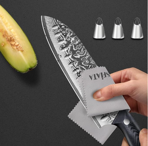 MOSFiATA Damascus 7" Santoku Knife, VG10 Core, Chef's Knife | Damascus Stainless Steel, Chopping Cooking Knife Set, G10 Handle, Sharpener, Gift Box
