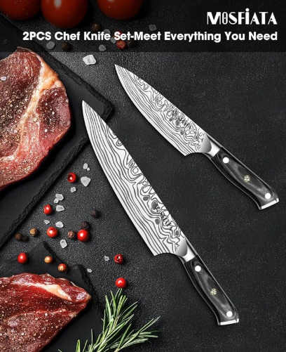 MOSFiATA 2Pcs Chef Knife Set, Sharp Kitchen Knife High Carbon German EN1.4116 Stainless Steel Cooking Knife, 9"&6" Chopping Knife Kitchen Knives Set with Ergonomic Handle, Gift Box