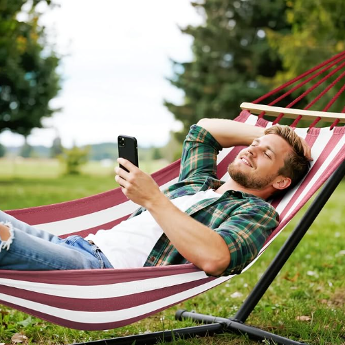 MOSFiATA Hammocks Portable Camping Hammock Upgraded 550lb Thickened Fabric Single Hammocks with Two Anti Roll Balance Beam and Tree Straps for Camping, Patio, Backyard, Outdoor(Red White)