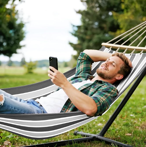 MOSFiATA Hammocks Portable Camping Hammock Upgraded 550lb Comfortable Fabric Hammock with Two Anti Roll Balance Beam and Sturdy Tree Straps for Camping, Patio, Backyard, Outdoor（Grey）