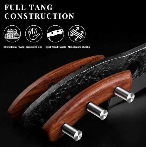MOSFiATA 3PCS Butcher Knife Set, Hand Forged Serbian Chef Knives & Meat Cleaver & Viking Knives, Meat Cutting Kitchen Knife Set for Home