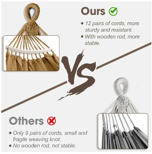 MOSFiATA Backyard Hammock with Tassels Max 500lbs Canvas Fabric Bohemian Style with Thickened Rope and Carry Bag for Outdoor, Garden, Patio, Wedding Decor (Khaki)