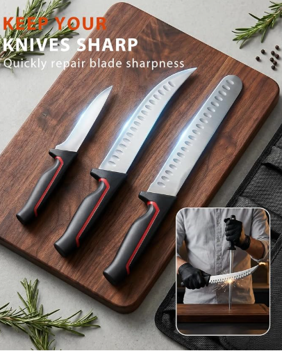 MOSFiATA 5 PCS Chef Knives with Roll Bag, Sharp Stainless Steel Kitchen Knife for Cutting Meat, Fruits & Vegetables, Practical Gifts Knife Set for Women Men Cooking Lovers