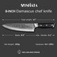 MOSFiATA Professional Damascus Chef Knife Set-3PCS, 8 ‘’Chef Knife 7”Santoku Knife and 5'Utility Knife，VG-10 High Carbon Stainless Steel with Finger Guard, Knife Sharpener Rod Gift Box