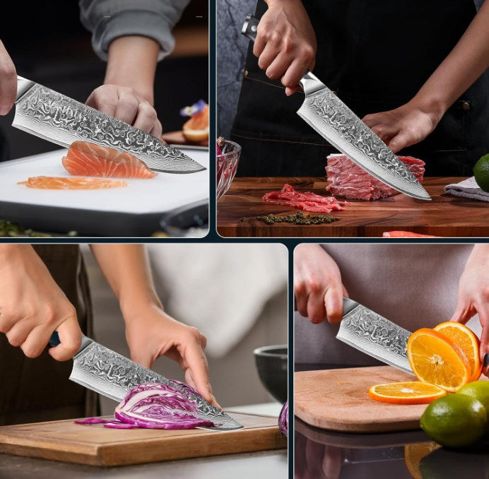 MOSFiATA Chef Knife 8 Inch, Damascus Kitchen Knife,Ultra Sharp Chef's Knives with 67-Layer Damascus Steel VG-10 Blade,Knife Sharpener Rod Gift Box