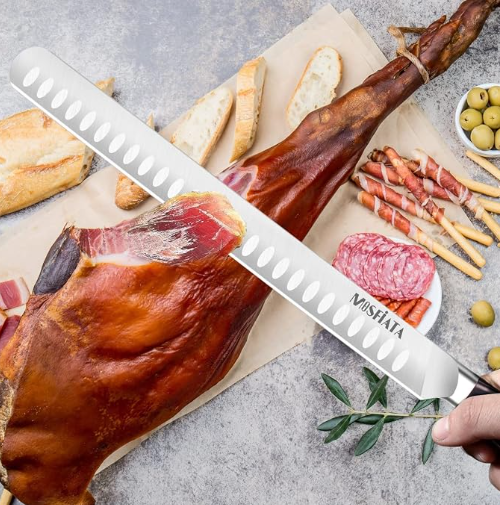 MOSFiATA 12" Slicing Carving Knife, BBQ Meat Cutting Knife-Forged High Carbon German Steel,Ergonomic Handle Design With Gift Box