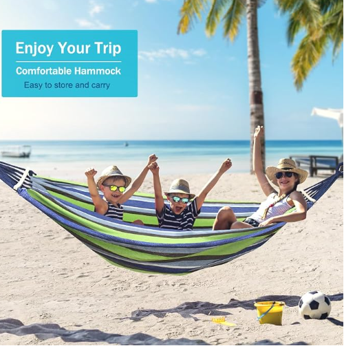 MOSFiATA Hammocks Portable Camping Hammock Upgraded 550lb Comfortable Fabric Hammock with Two Anti Roll Balance Beam and Sturdy Tree Straps for Camping, Patio, Backyard, Outdoor （Light Green）