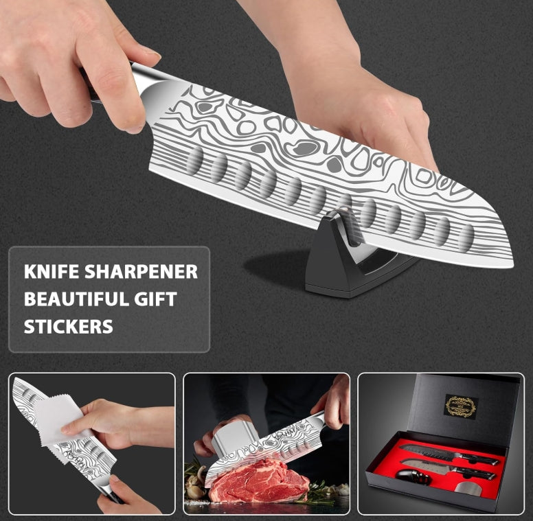 MOSFiATA 7" Santoku Knife with 5.5inch Santoku Knife, German High Carbon Stainless Steel EN.4116