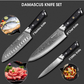 MOSFiATA Professional Damascus Chef Knife Set-3PCS, 8 ‘’Chef Knife 7”Santoku Knife and 5'Utility Knife，VG-10 High Carbon Stainless Steel with Finger Guard, Knife Sharpener Rod Gift Box