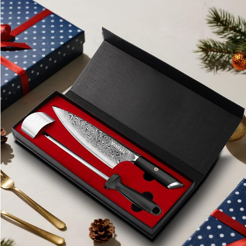 MOSFiATA Damascus Chef Knife 8", Professional Sharp Kitchen Knife 67 Layers Damascus Stainless Steel VG10 Core, Chef's Knives Chopping Cooking Knife Set with Ergonomic G10 Handle Sharpener Gift Box