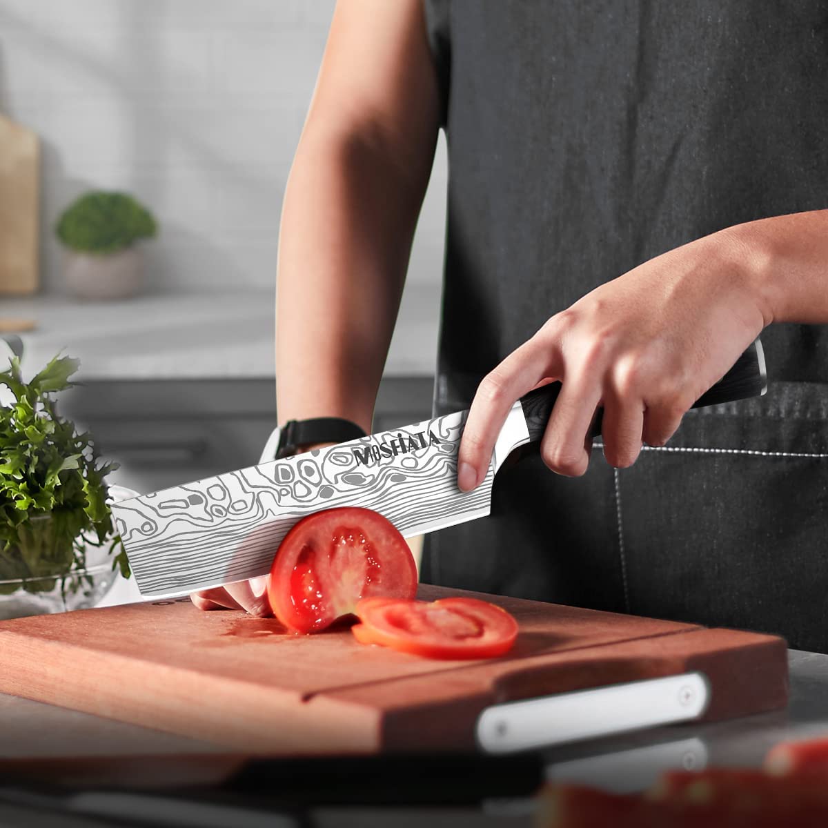 MOSFiATA Professional Chef Knife Set with German High Carbon Stainless Steel Kitchen Knife Set 3 PCS-8" Chefs Knife &7" Nakiri Knife&5" Utility Knife