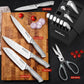 MOSFiATA Kitchen Knife Set, 17 Pieces Japan Stainless Steel Knife Sets for Kitchen with Block with Knife Sharpening Rod,Chefs,Santoku, Carving,Paring,6 Steak Knives & Shears, Dishwasher Safe, Silver