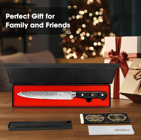 MOSFiATA 8 inch Carving Knife，Stainless Steel Brisket Slicing Knife for Meat Cutting, Razor Sharp Butcher Knife with Granton Edge for Roasts, BBQ, Turkey