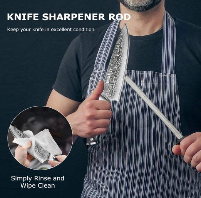 MOSFiATA Chef Knife 8 Inch, Damascus Kitchen Knife,Ultra Sharp Chef's Knives with 67-Layer Damascus Steel VG-10 Blade,Knife Sharpener Rod Gift Box