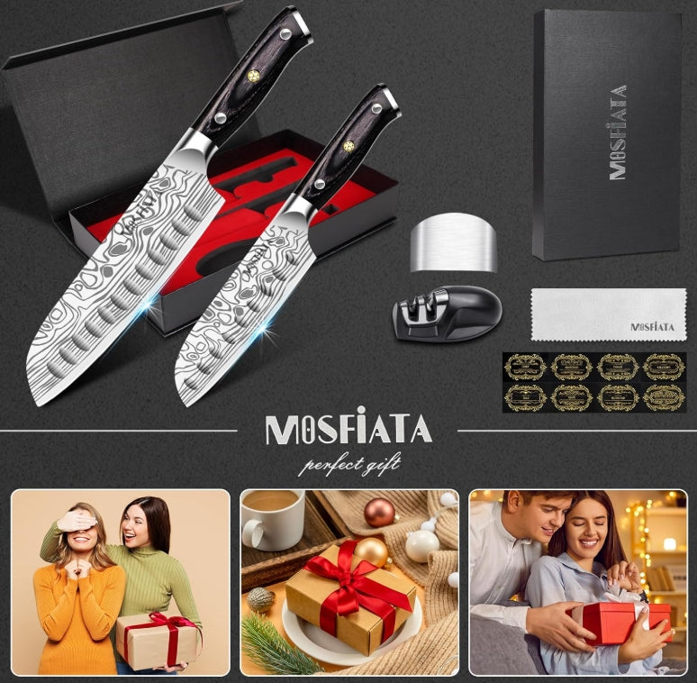 MOSFiATA 7" Santoku Knife with 5.5inch Santoku Knife, German High Carbon Stainless Steel EN.4116