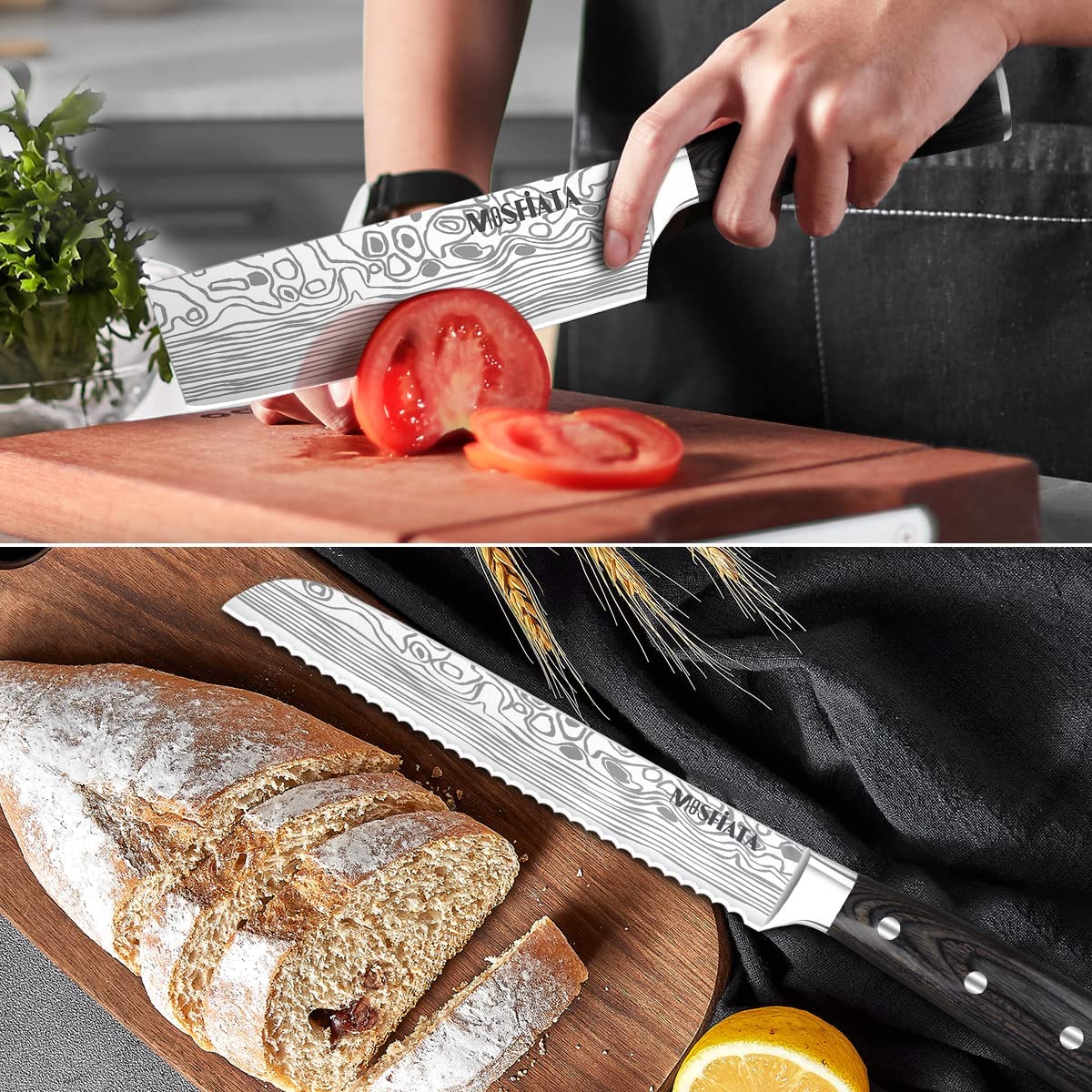 MOSFiATA Chef Knife, Ultra Sharp Kitchen Knife 8 inch, Premier High Carbon  German EN1. 4116 Stainless Steel, Full Tang Blade Pro Chopping Cooking Knife  with Knife Sharpener Finger Blade Guard Gift Box
