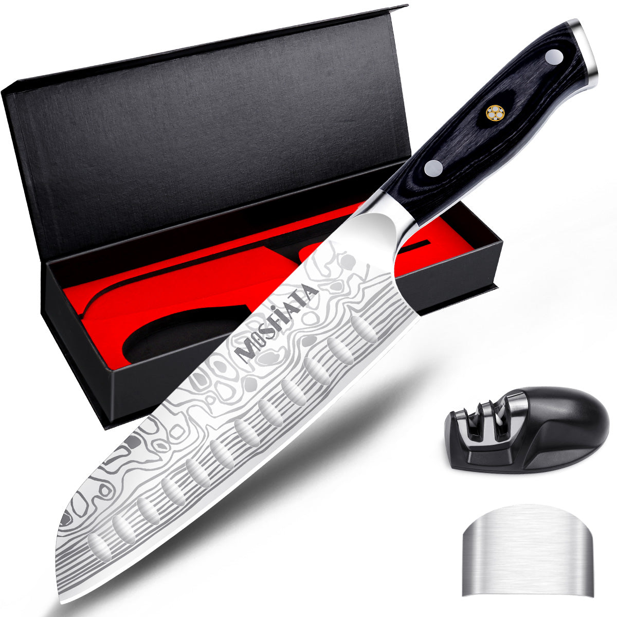 7"  Santoku Knife with Finger Guard and Knife Sharpener