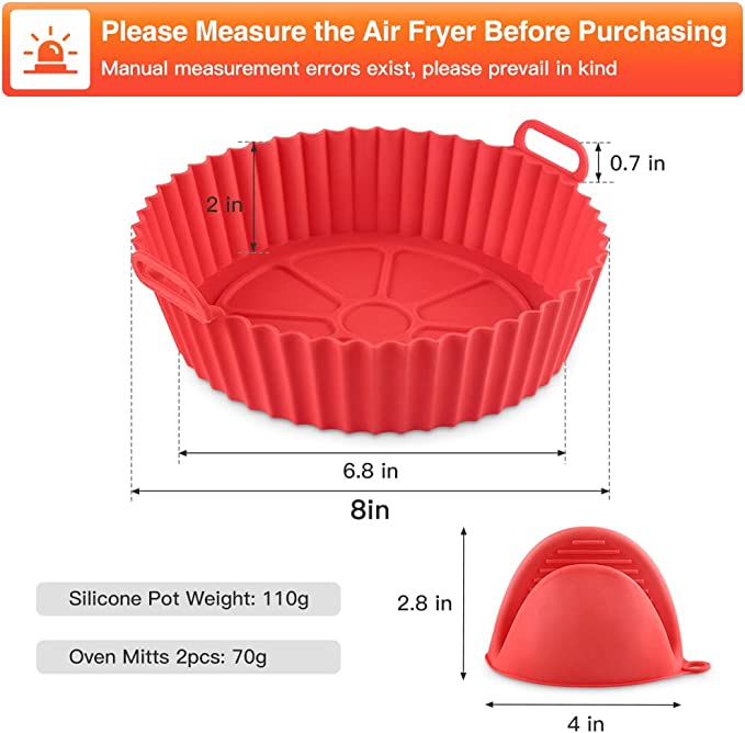 Air Fryer Silicone Pot Reusable 8.0 inch Air Fryer