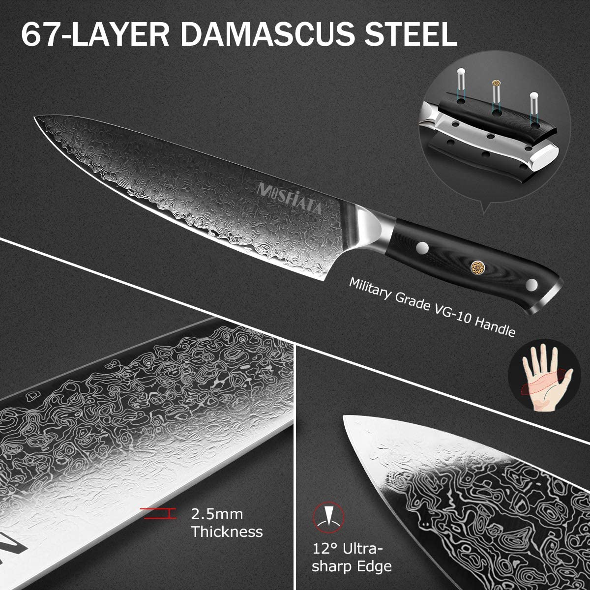 Best 3 PCS Damascus Steel French Chef Knife Set for Home Chefs