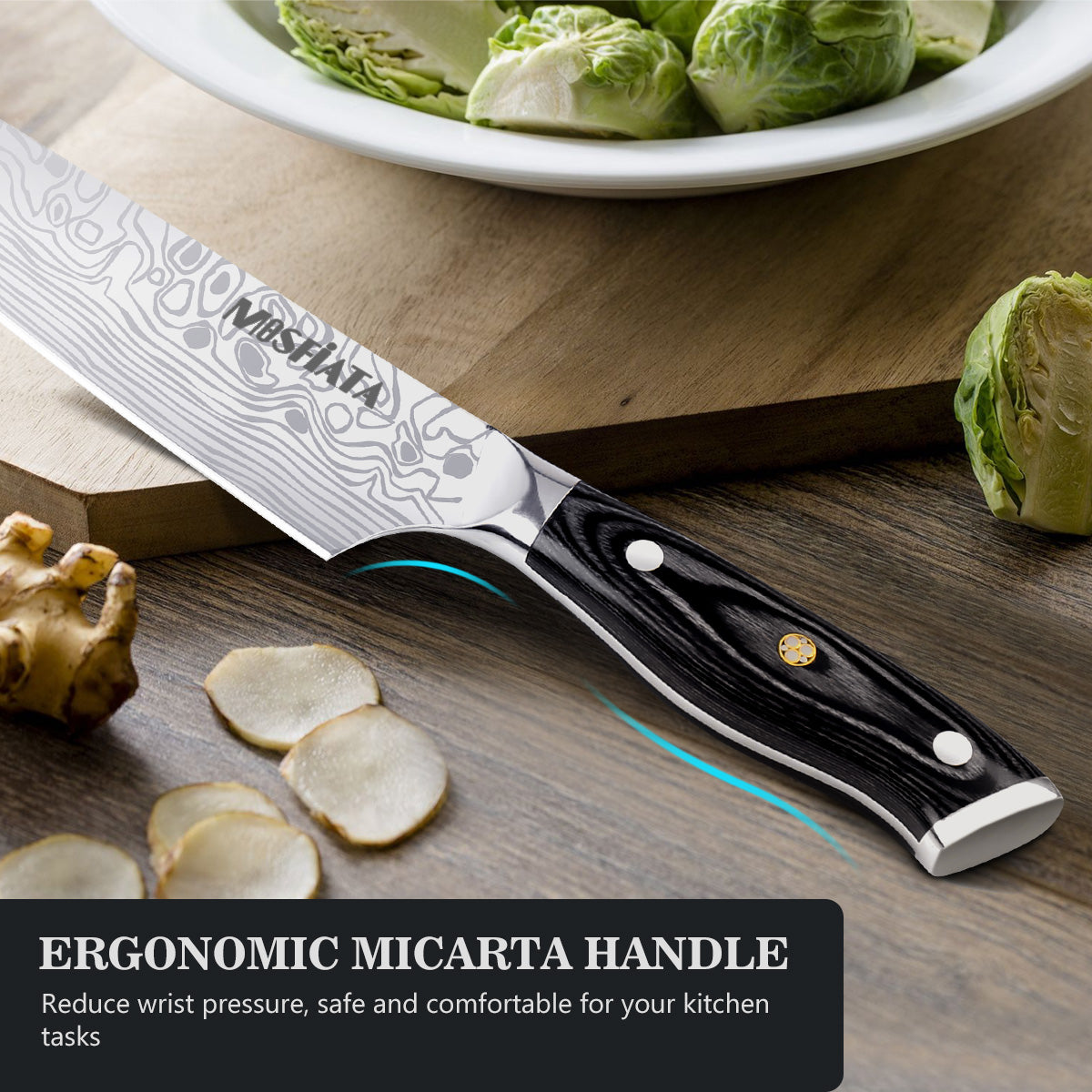 MOSFiATA 8 Chef's Knife with Finger Guard and Knife Sharpener