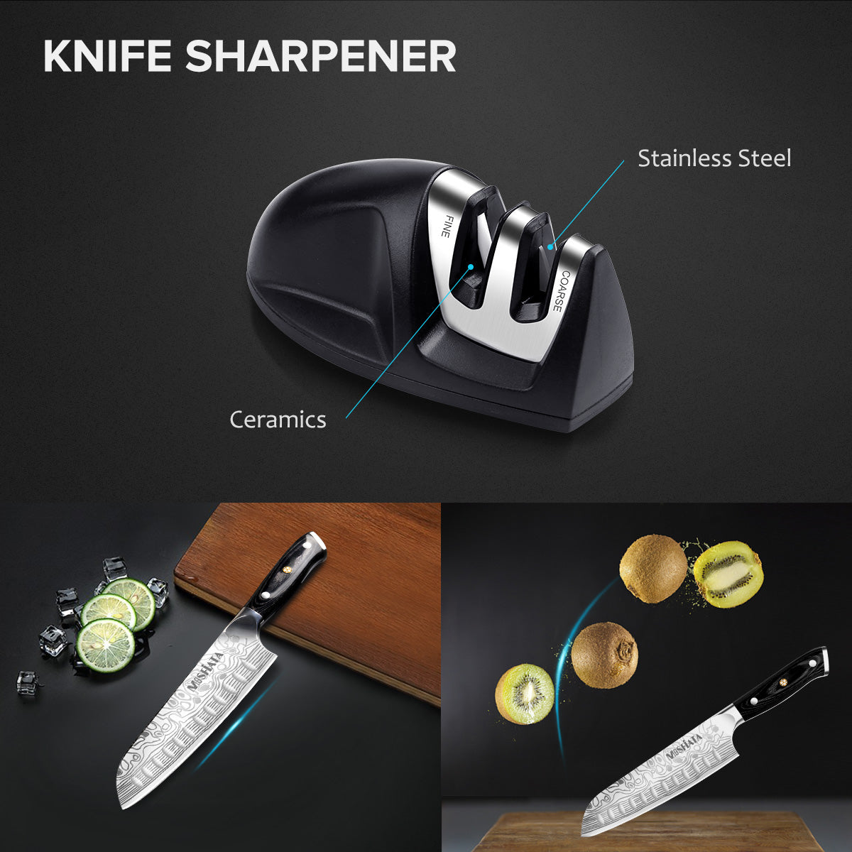 7"  Santoku Knife with Finger Guard and Knife Sharpener