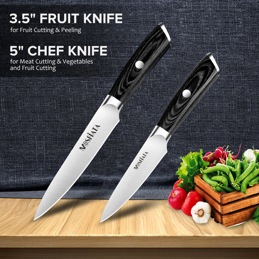 5” Chef Knife and 3.5" Fruit Knife Set with Knife Sheath